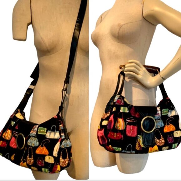 VTG Far Nine Handbag w/ Novelty Print of Ladies Purses Rhinestoned #58J - Picture 4 of 11